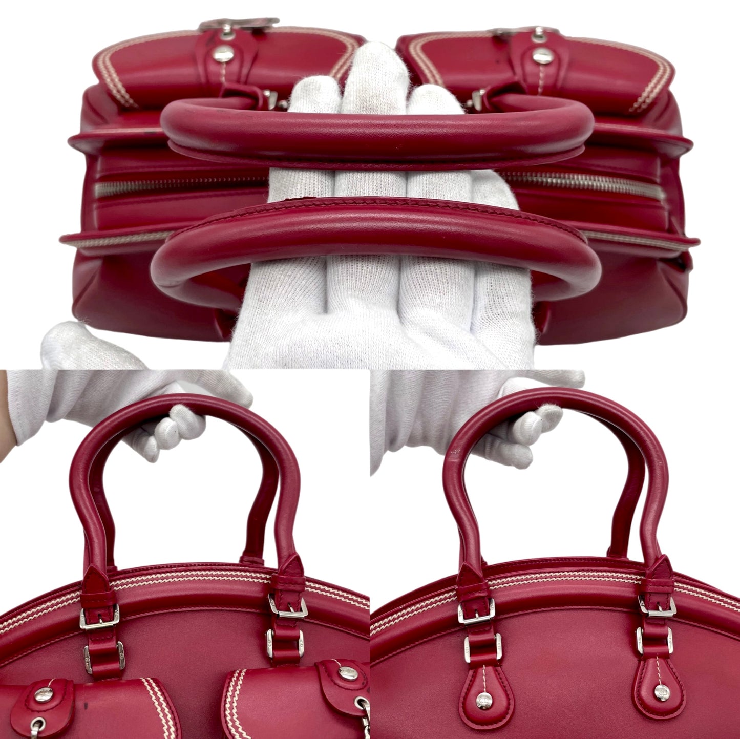 RARE☆☆☆☆CHRISTIAN DIOR 2005 FW Paris Leather CD Detective Satchel Hand Bag Red &amp; Silver