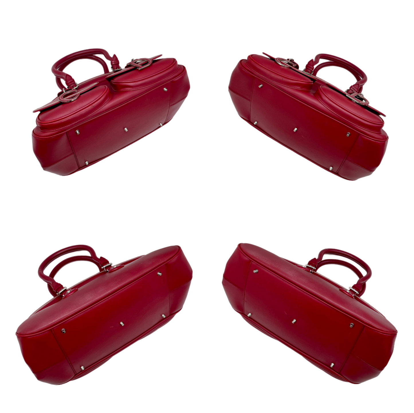 RARE☆☆☆☆CHRISTIAN DIOR 2005 FW Paris Leather CD Detective Satchel Hand Bag Red &amp; Silver