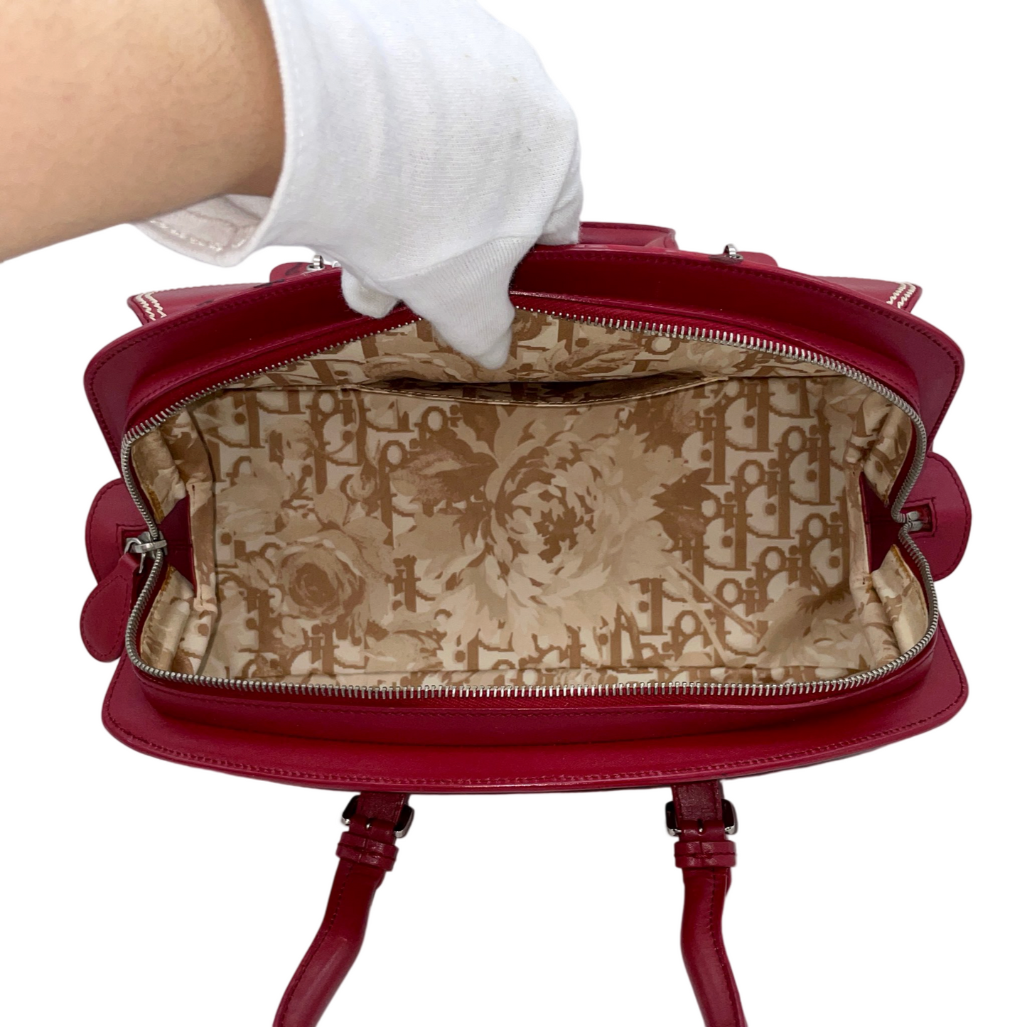 RARE☆☆☆☆CHRISTIAN DIOR 2005 FW Paris Leather CD Detective Satchel Hand Bag Red &amp; Silver