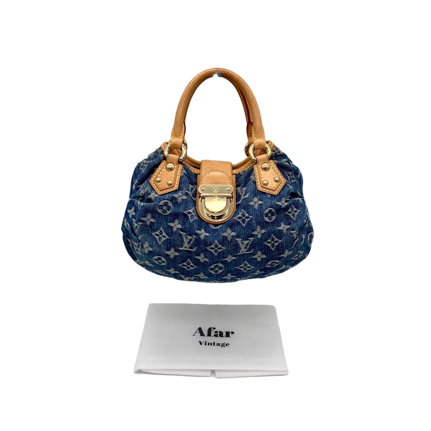 RARE☆☆☆☆☆LOUIS VUITTON 2005 Monogram Denim Pretty M95020 Hand Bag Blue &amp; Brown