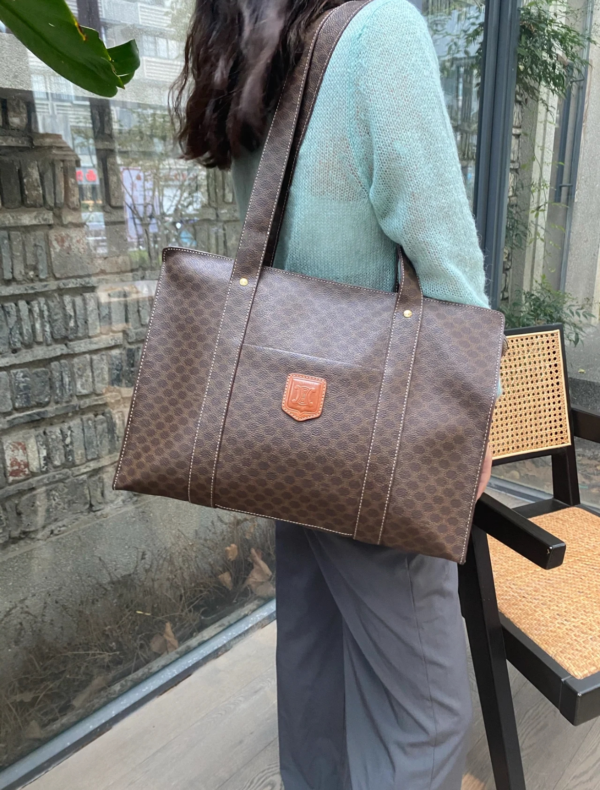 AUTH 二手 CELINE 牛仔布 Palima Kadam 单肩包