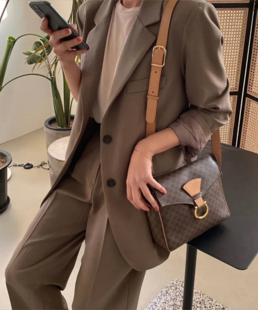 CELINE Macadam Crossbody Shoulder Bag Brown GHW