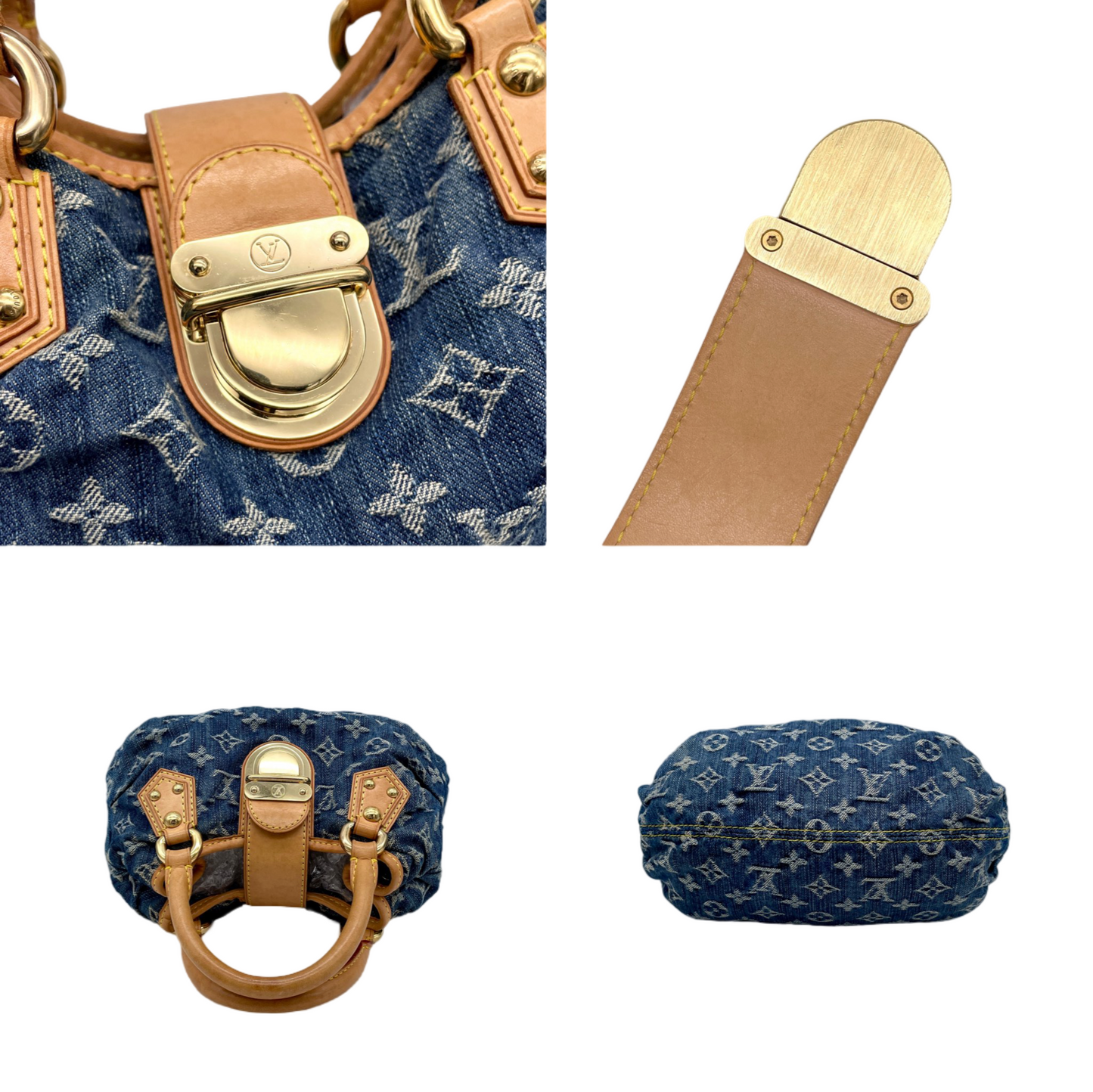 RARE☆☆☆☆☆LOUIS VUITTON 2005 Monogram Denim Pretty M95020 Hand Bag Blue &amp; Brown