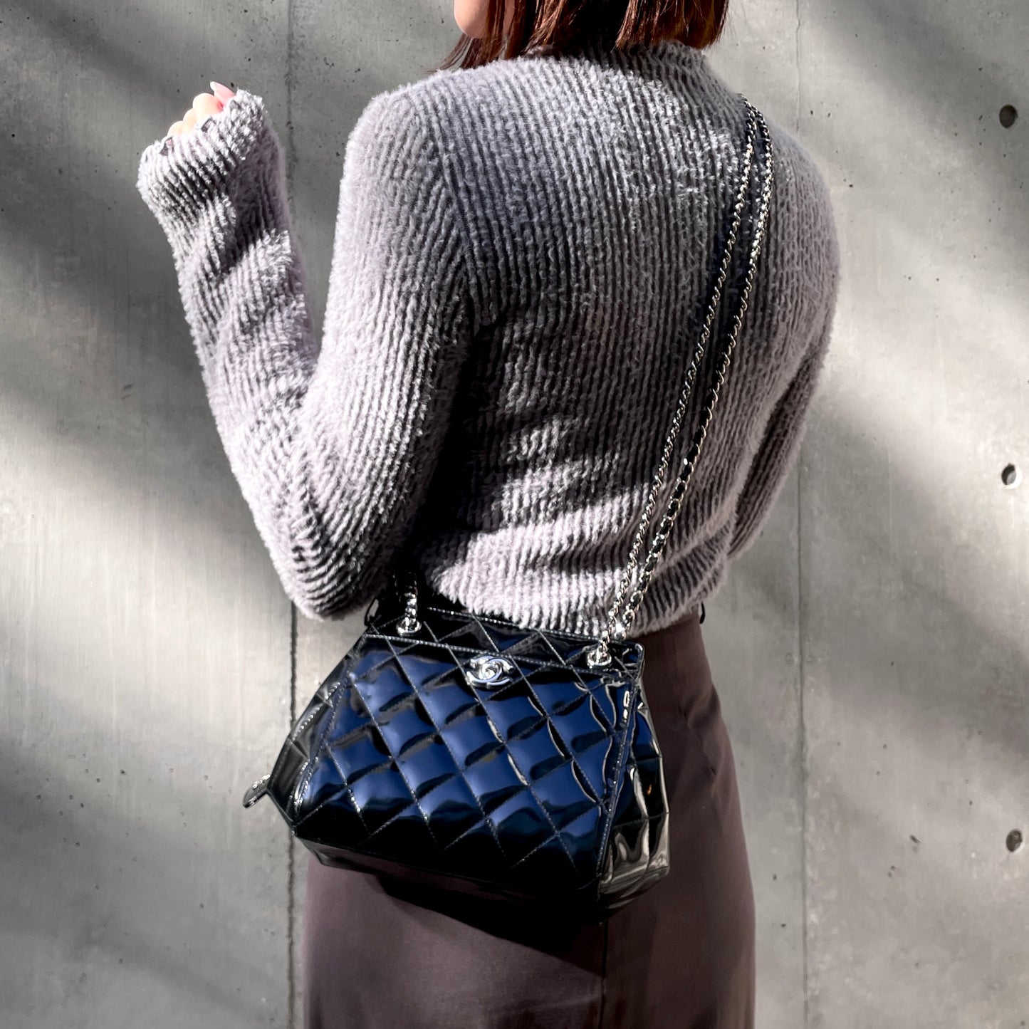 RARE★★★CHANEL 1997 Matelassé Enamel CC Logo Double-Chain Shoulder Crossbody Bag Mini Black & Silver