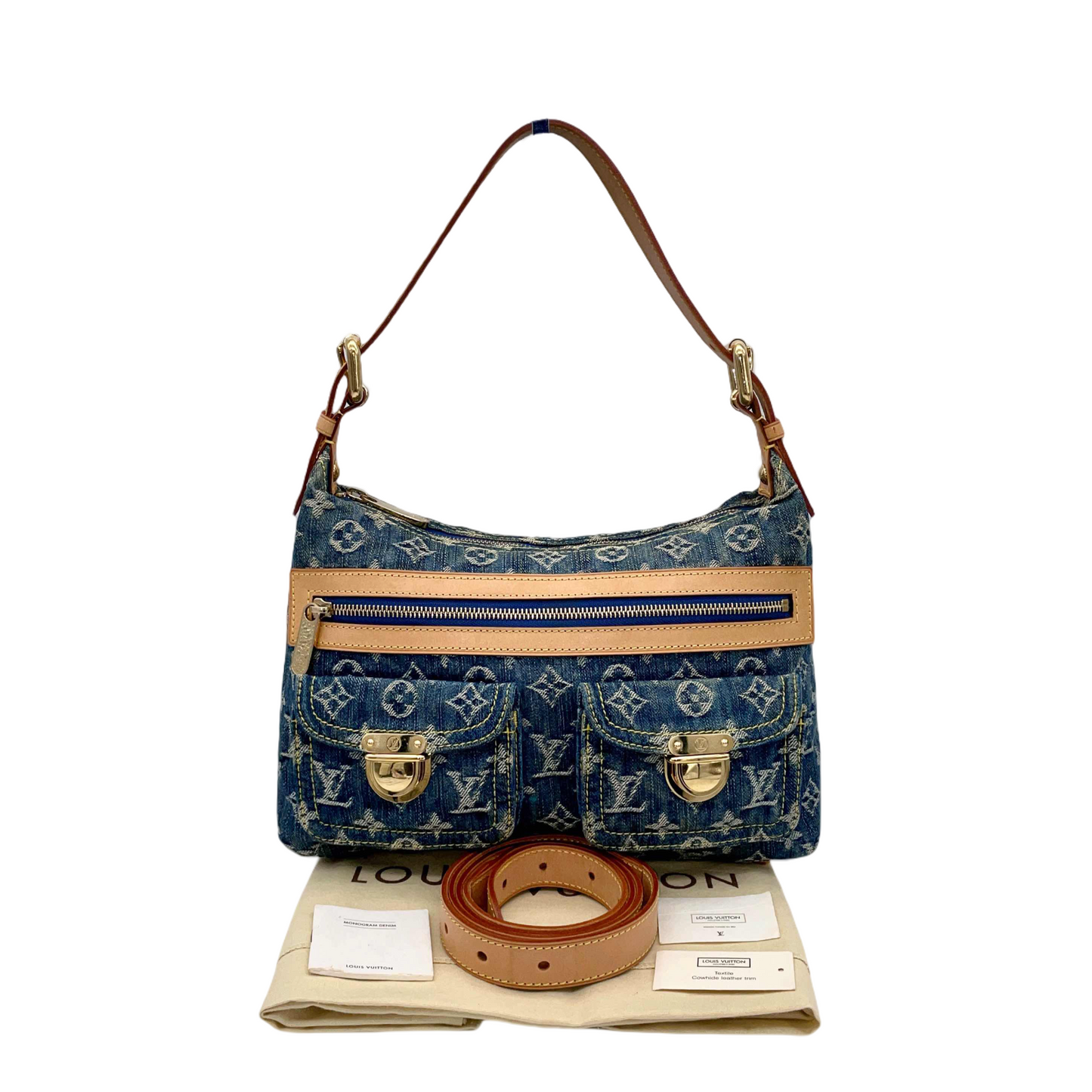 RARE☆☆☆☆LOUIS VUITTON 2005 Monogram Denim Baggy PM M95049 Shoulder Bag Blue &amp; Brown