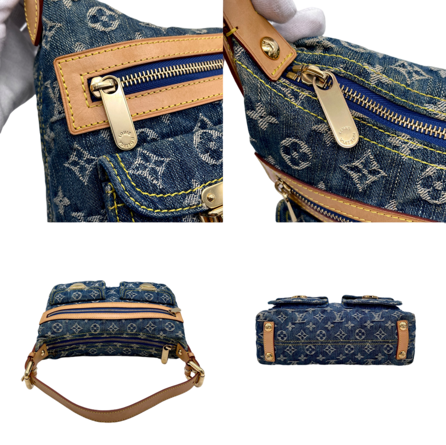 RARE☆☆☆☆LOUIS VUITTON 2005 Monogram Denim Baggy PM M95049 Shoulder Bag Blue &amp; Brown