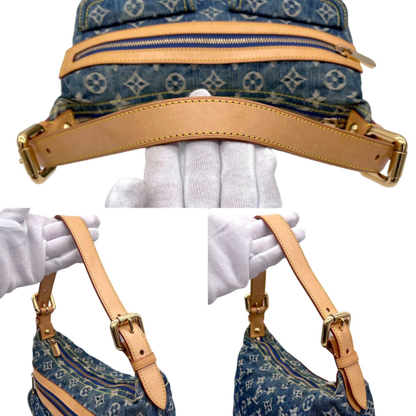 RARE☆☆☆☆LOUIS VUITTON 2005 Monogram Denim Baggy PM M95049 Shoulder Bag Blue &amp; Brown
