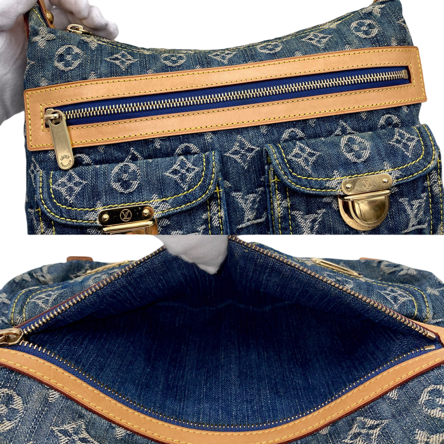 RARE☆☆☆☆LOUIS VUITTON 2005 Monogram Denim Baggy PM M95049 Shoulder Bag Blue &amp; Brown