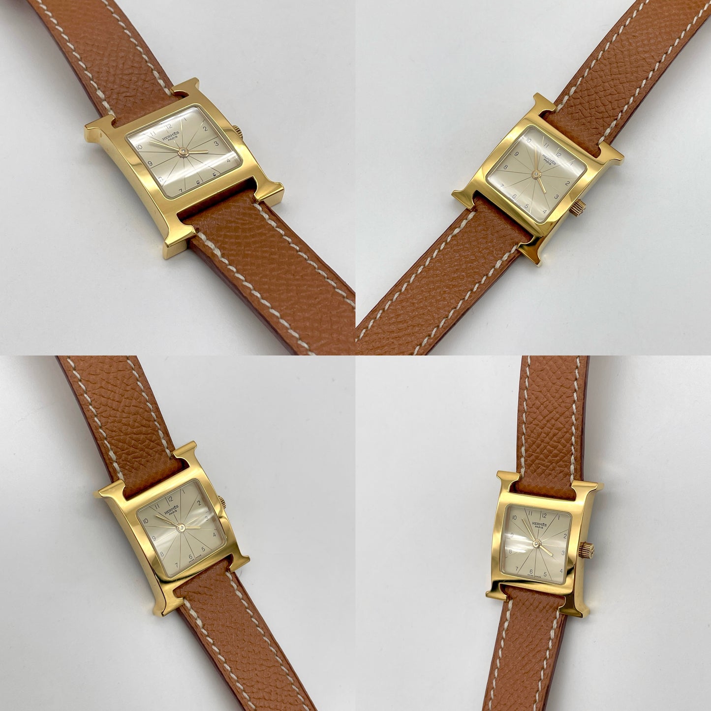 稀有☆☆HERMÈS H 手表 金色 x 棕色