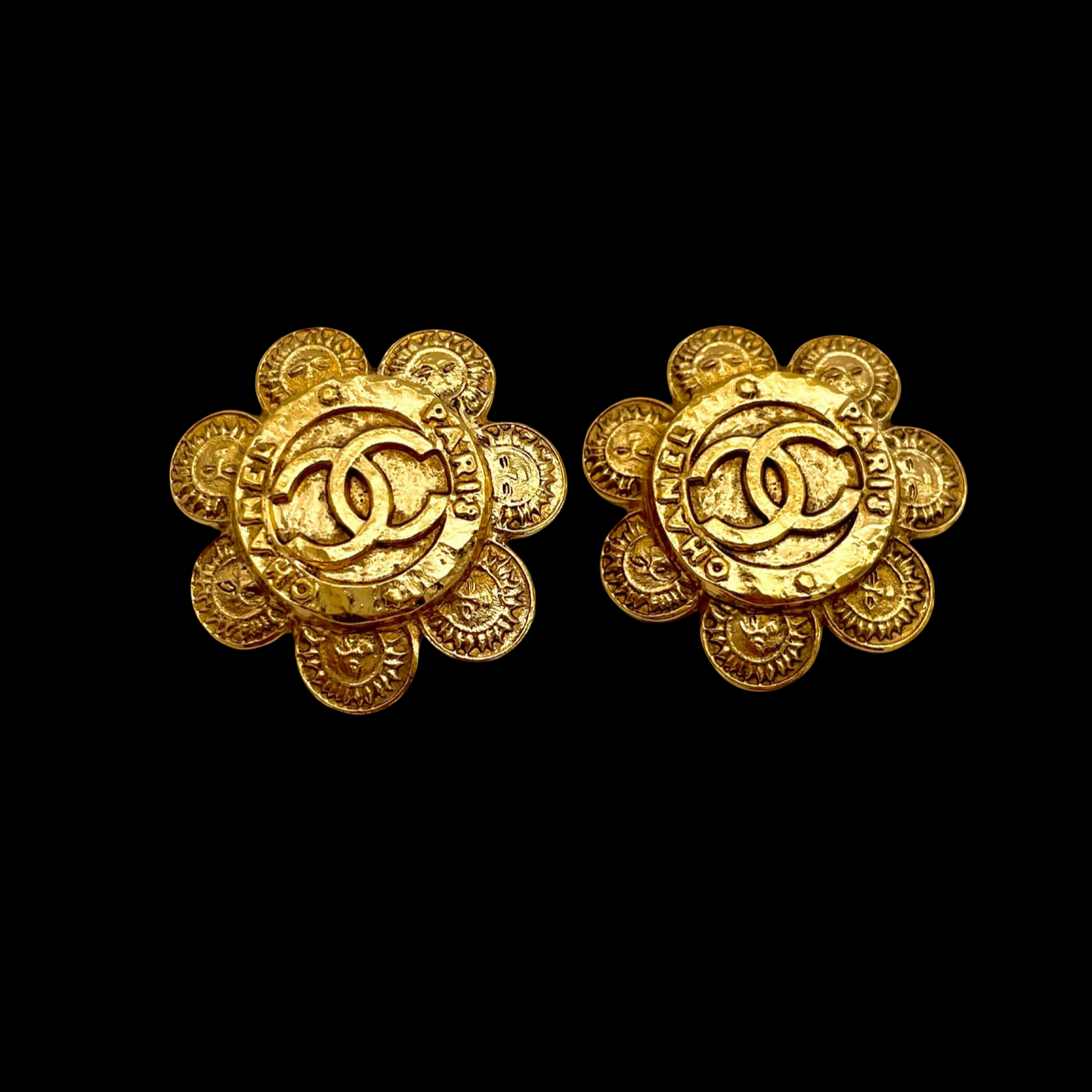 CHANEL Coco Mark Medal Flower Earrings
