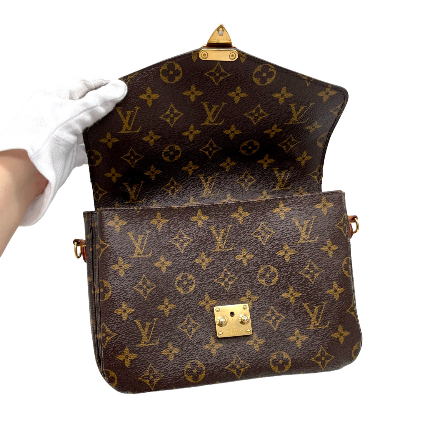 LOUIS VUITTON Monogram Pochette Métis M44875 2Way Hand Bag Original Brown &amp; Gold