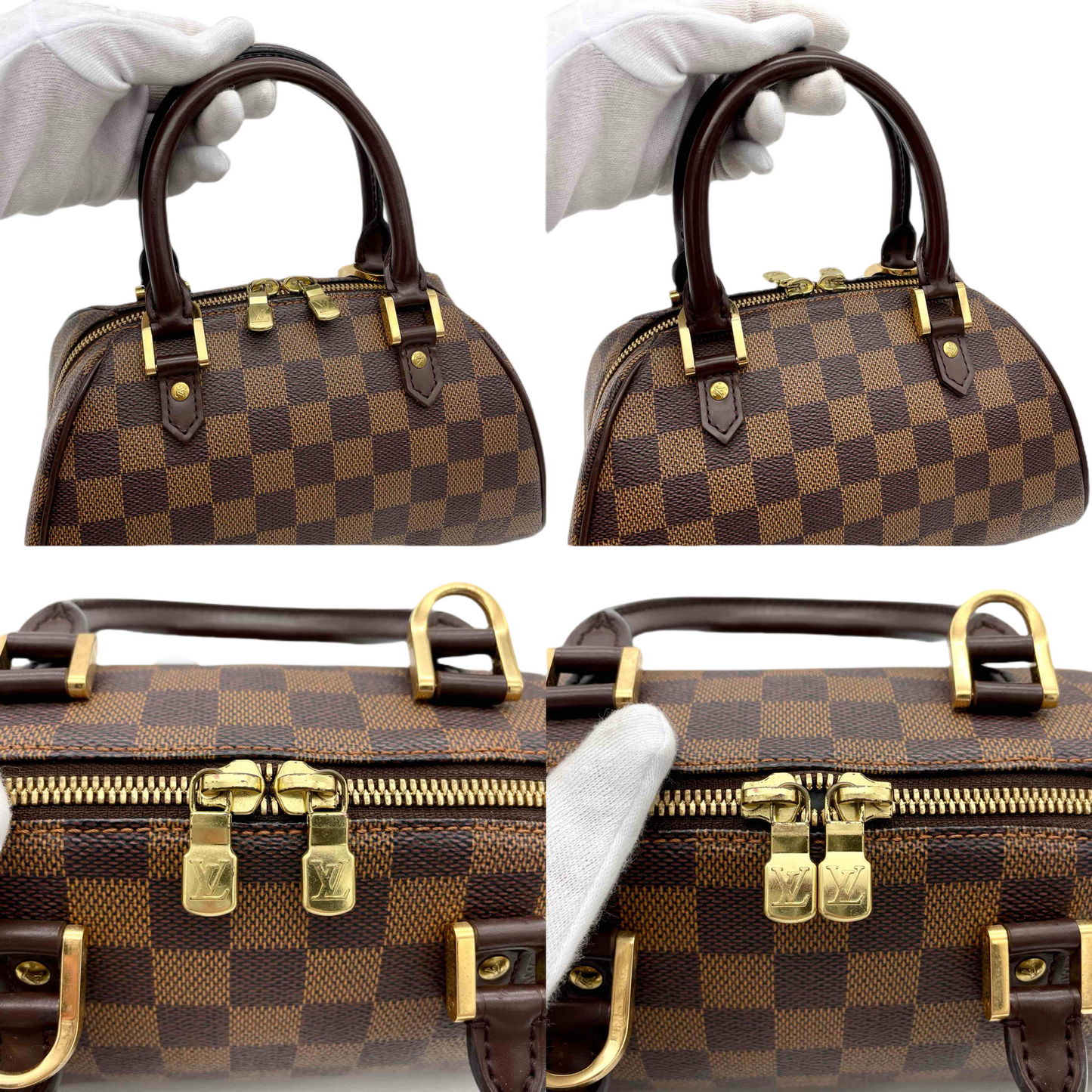 LOUIS VUITTON Damier Ribera Mini Handbag N41436 Brown PVC Leather