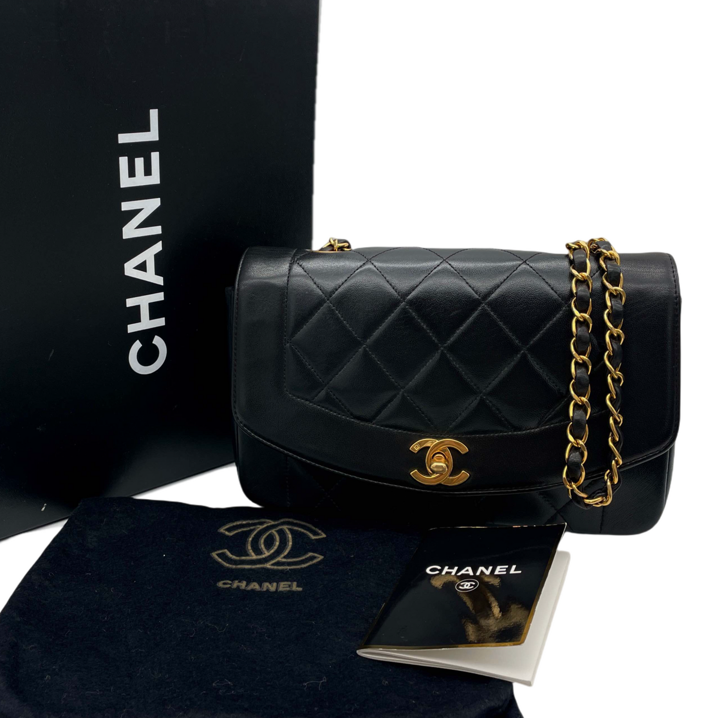 CHANEL Diana 22 厘米 Matlaceram 皮肤链条肩盖包 Bu Rack x 金色