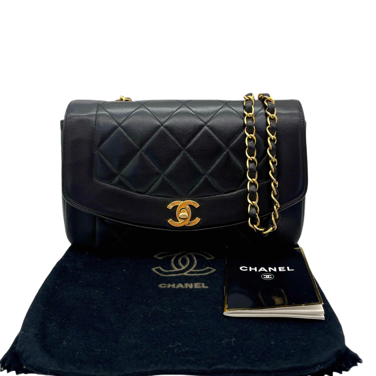 CHANEL Diana 22cm Matraceram Skin Chain Shoulder Flap Bag Black x Gold