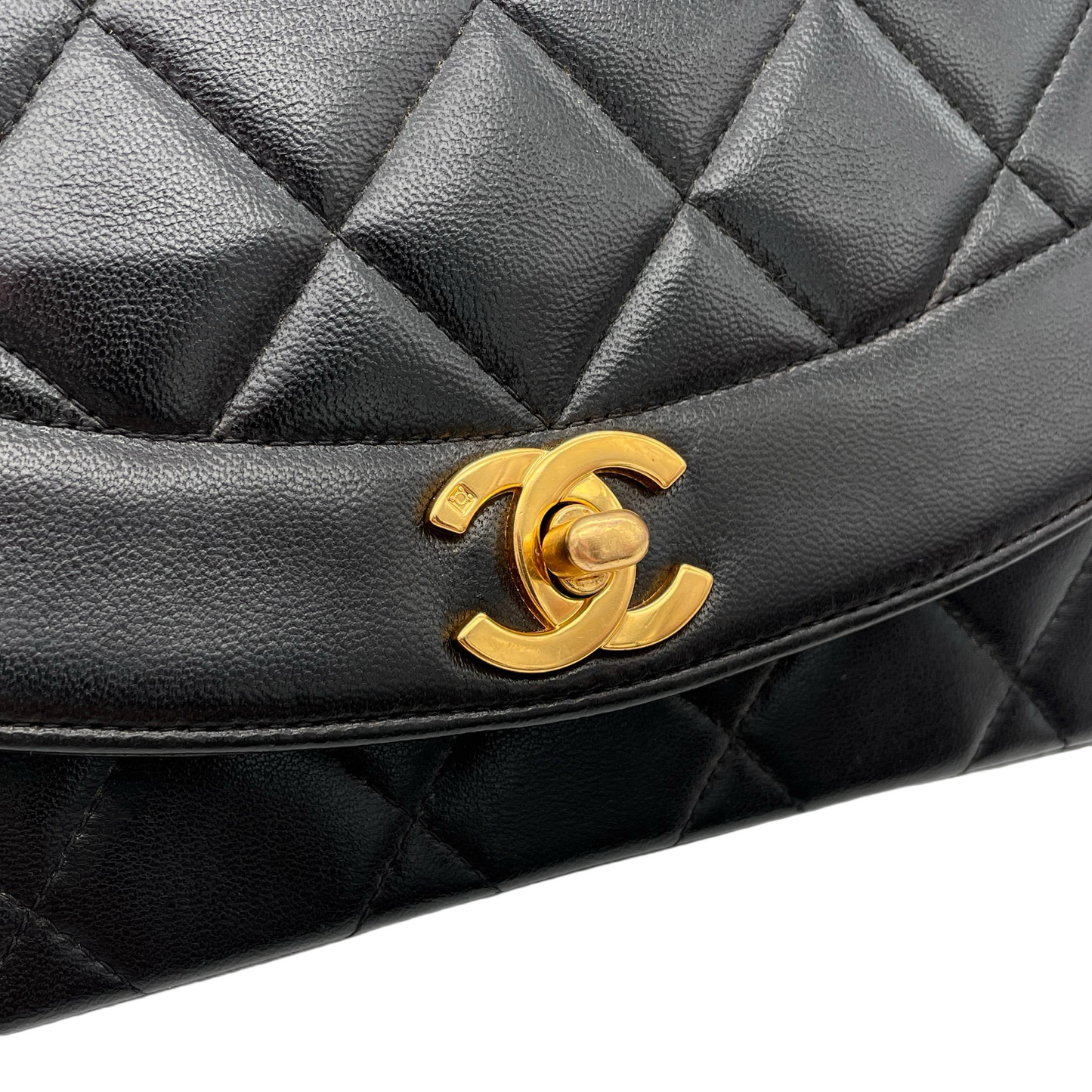 CHANEL Diana 22cm Matraceram Skin Chain Shoulder Flap Bag Black x Gold