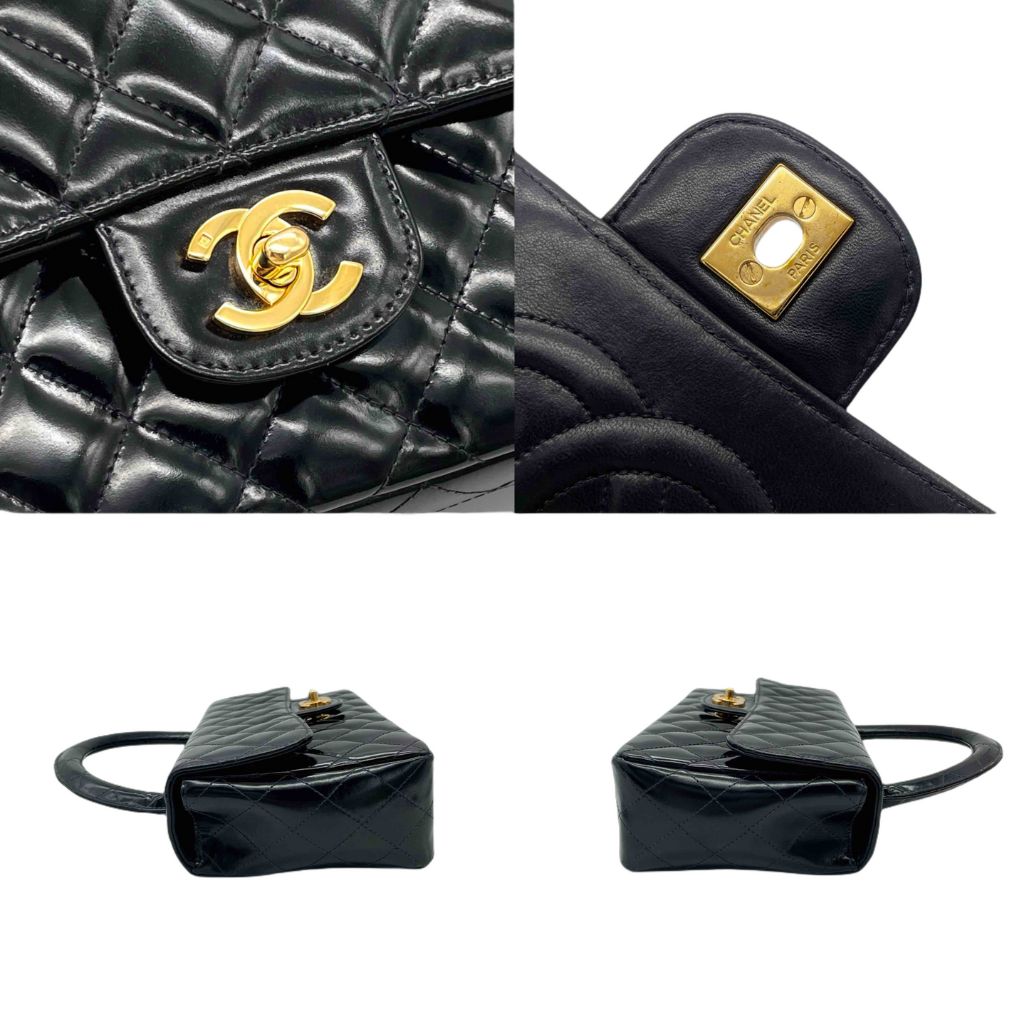 RARE☆☆☆CHANEL Enamel Matelasse Coco Mark Turnlock Handbag