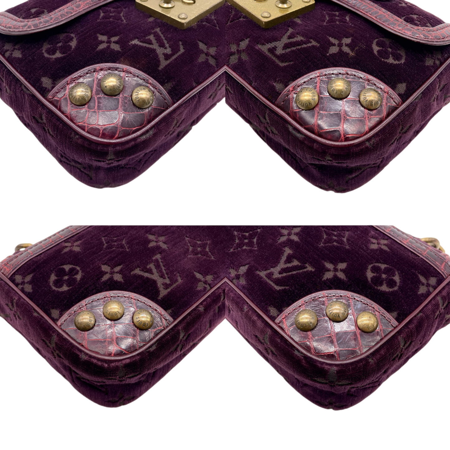 RARE★★★★★LOUIS VUITTON 2004 FW Monogram Velours Velvet & Crocodile Leather Alligator Gracie Top Handle Bag Small Purple/Gold