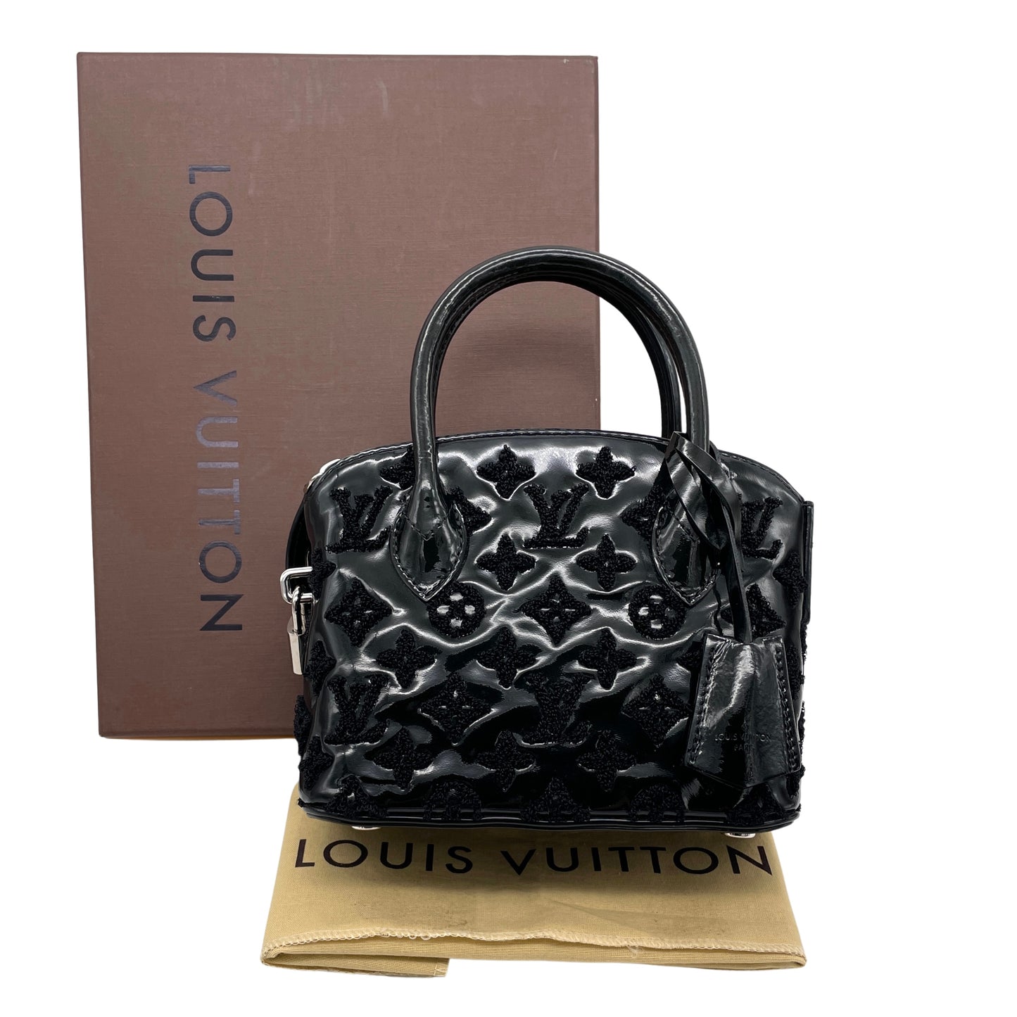 RARE★★★★LOUIS VUITTON 2012 FW Monogram Vernis Patent Leather & Velour Lockit BB Top Handle Bag Mini Black/Silver