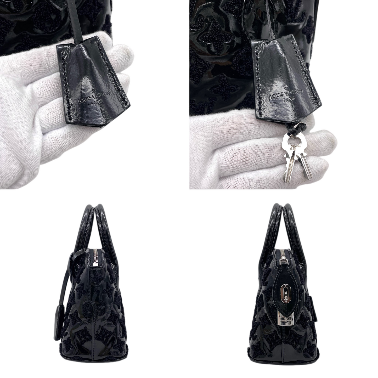 RARE★★★★LOUIS VUITTON 2012 FW Monogram Vernis Patent Leather & Velour Lockit BB Top Handle Bag Mini Black/Silver