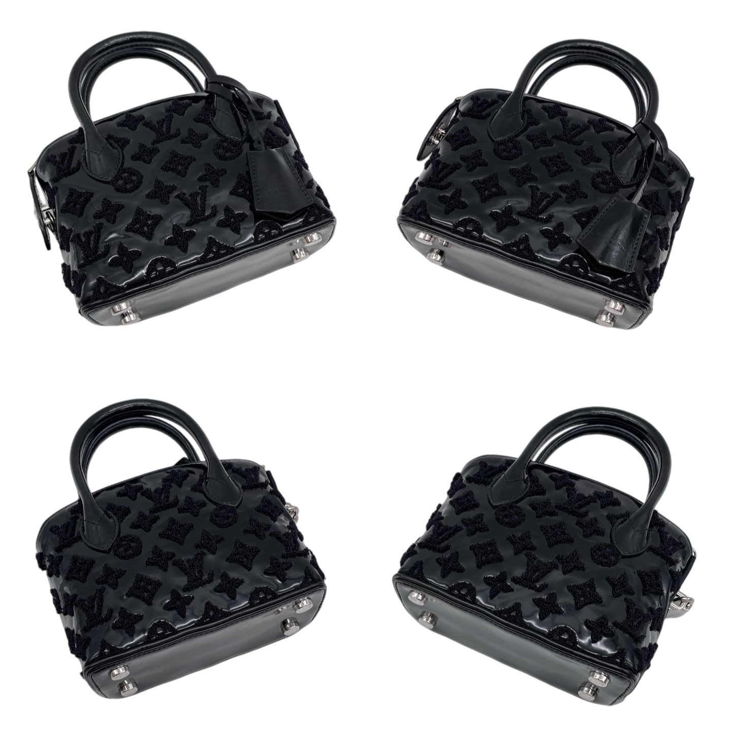 RARE★★★★LOUIS VUITTON 2012 FW Monogram Vernis Patent Leather & Velour Lockit BB Top Handle Bag Mini Black/Silver