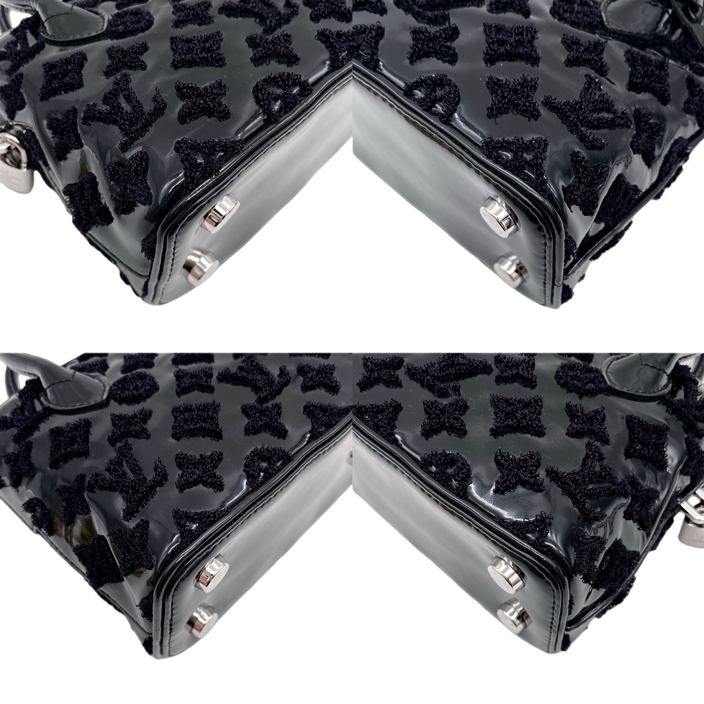 RARE★★★★LOUIS VUITTON 2012 FW Monogram Vernis Patent Leather & Velour Lockit BB Top Handle Bag Mini Black/Silver