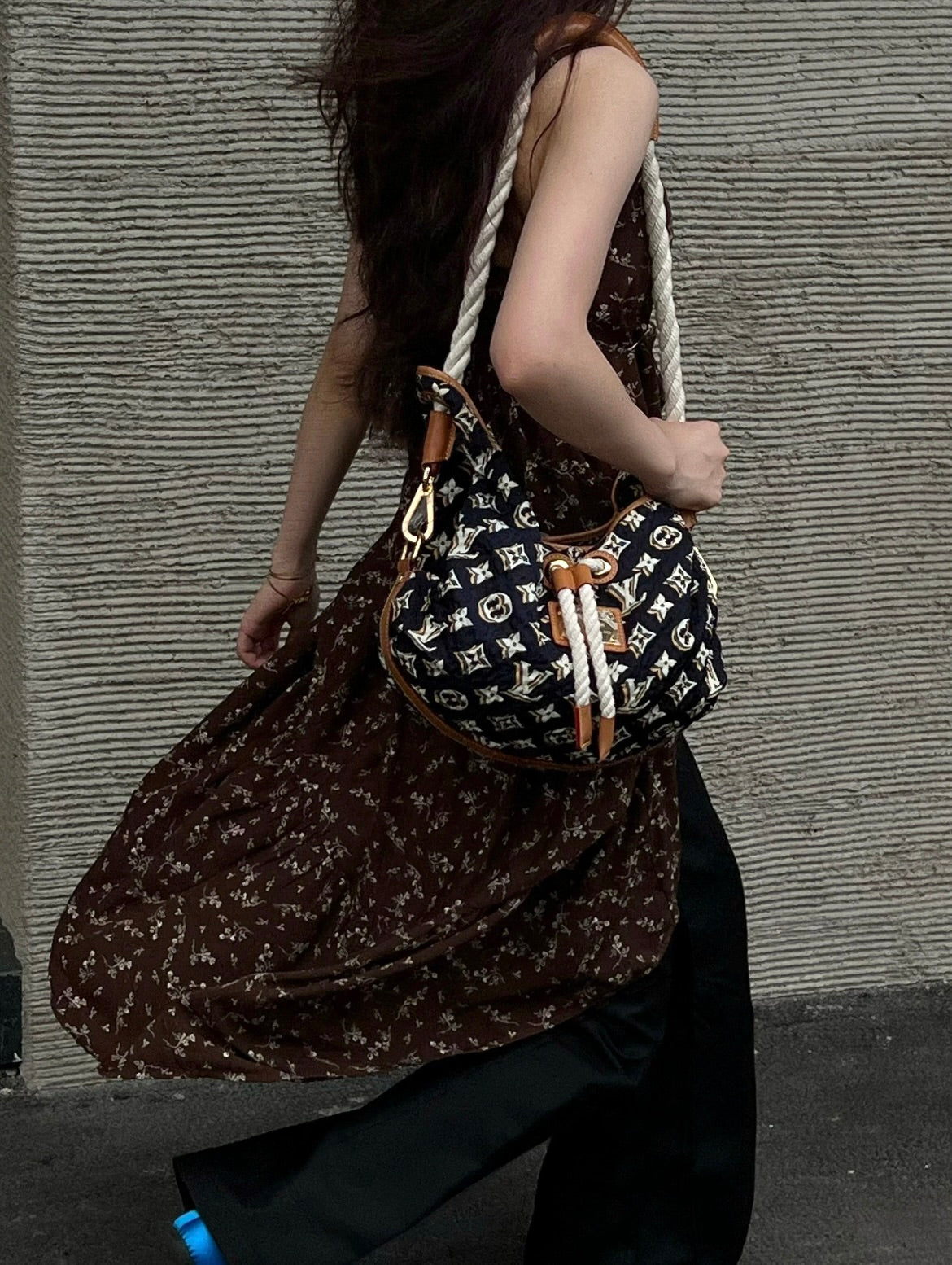 RARE☆☆☆☆LOUIS VUITTON 2009-2010 Cruise Collection Bulles MM M40235 Hobo Shoulder Bag Marine &amp; Brown