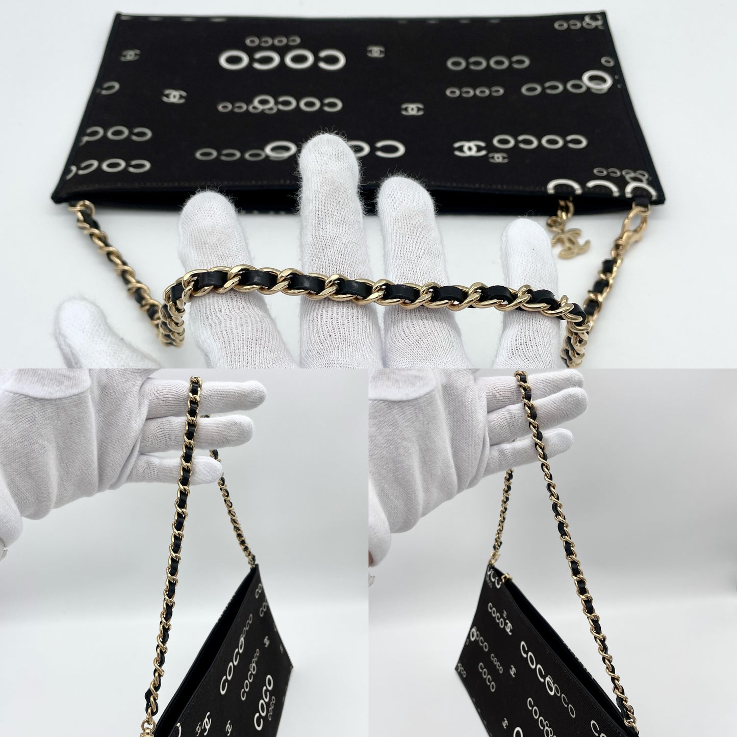 RARE☆☆☆☆CHANEL COCO Icon Mini Chain Handbag Black White GHW