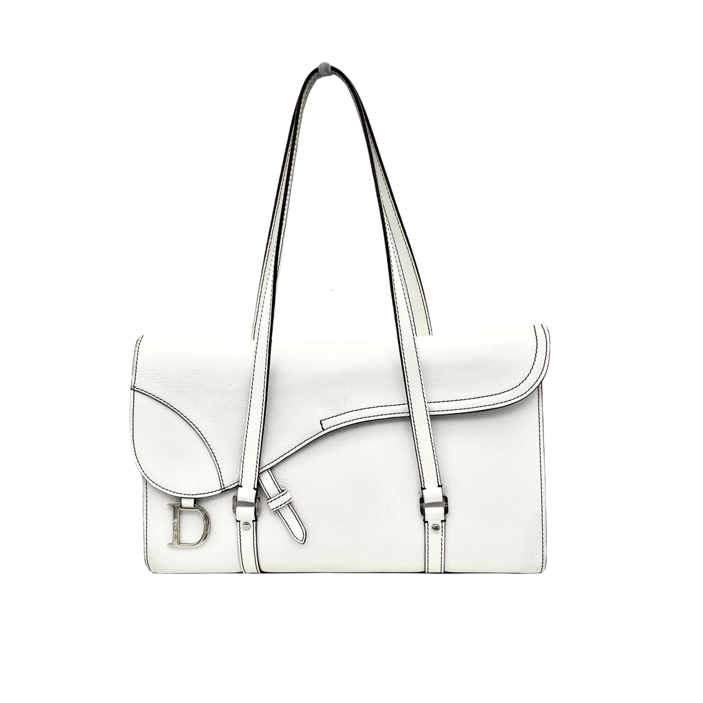 RARE☆☆☆AUTH Pre-owned CHRISTIAN DIOR saddle tote bag white