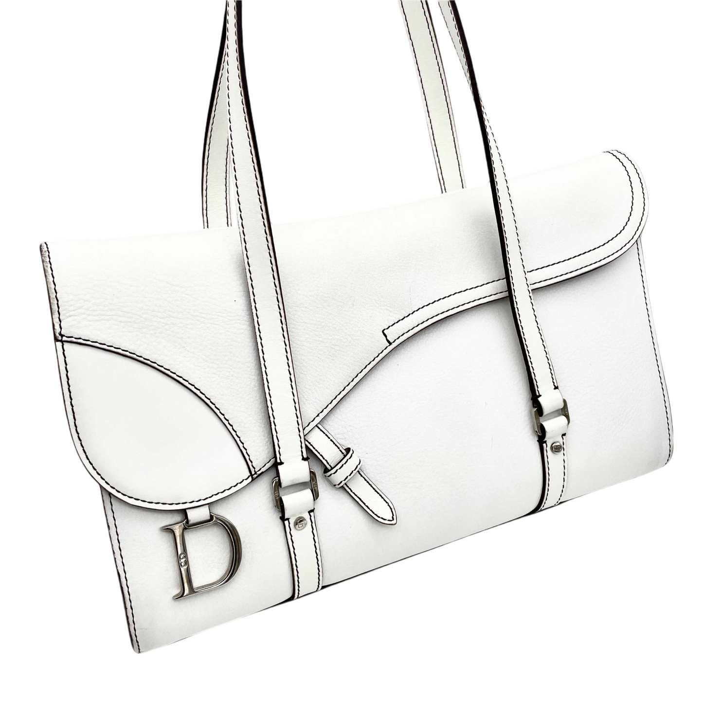 RARE☆☆☆AUTH Pre-owned CHRISTIAN DIOR saddle tote bag white