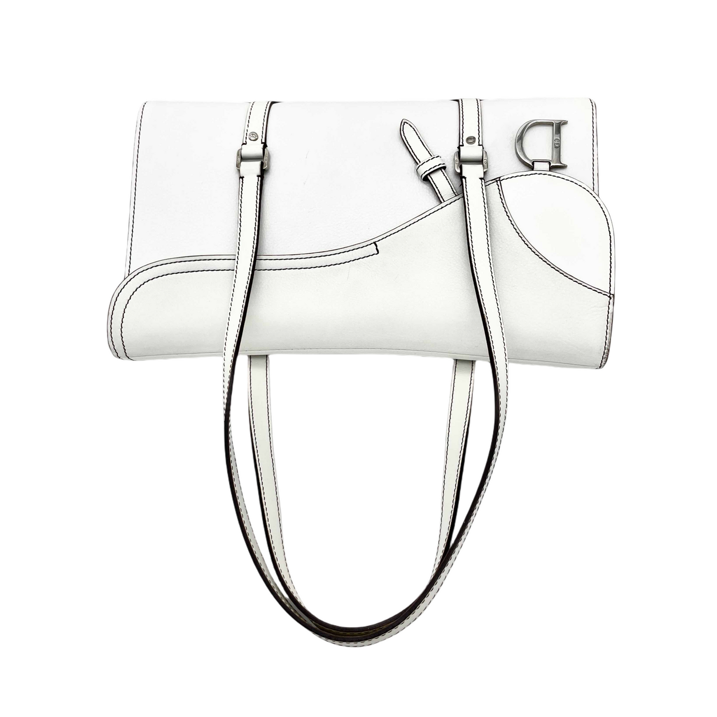 RARE☆☆☆AUTH Pre-owned CHRISTIAN DIOR saddle tote bag white