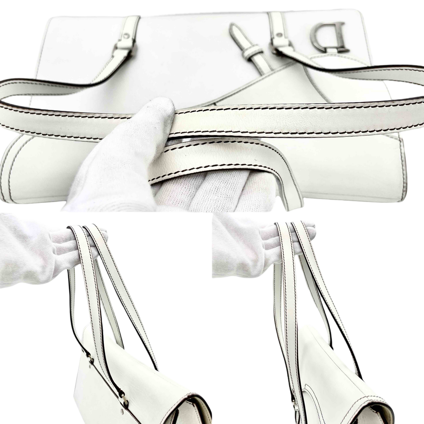 RARE☆☆☆AUTH Pre-owned CHRISTIAN DIOR saddle tote bag white