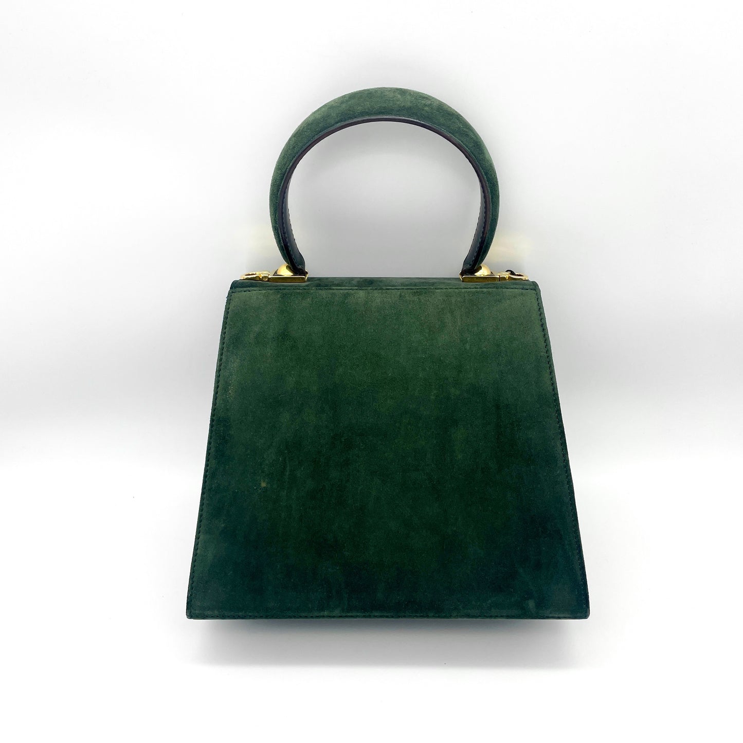 RARE☆☆☆Salvatore Ferragamo Ganchini 2WAY Handbag PM Dark Green Suede Leather