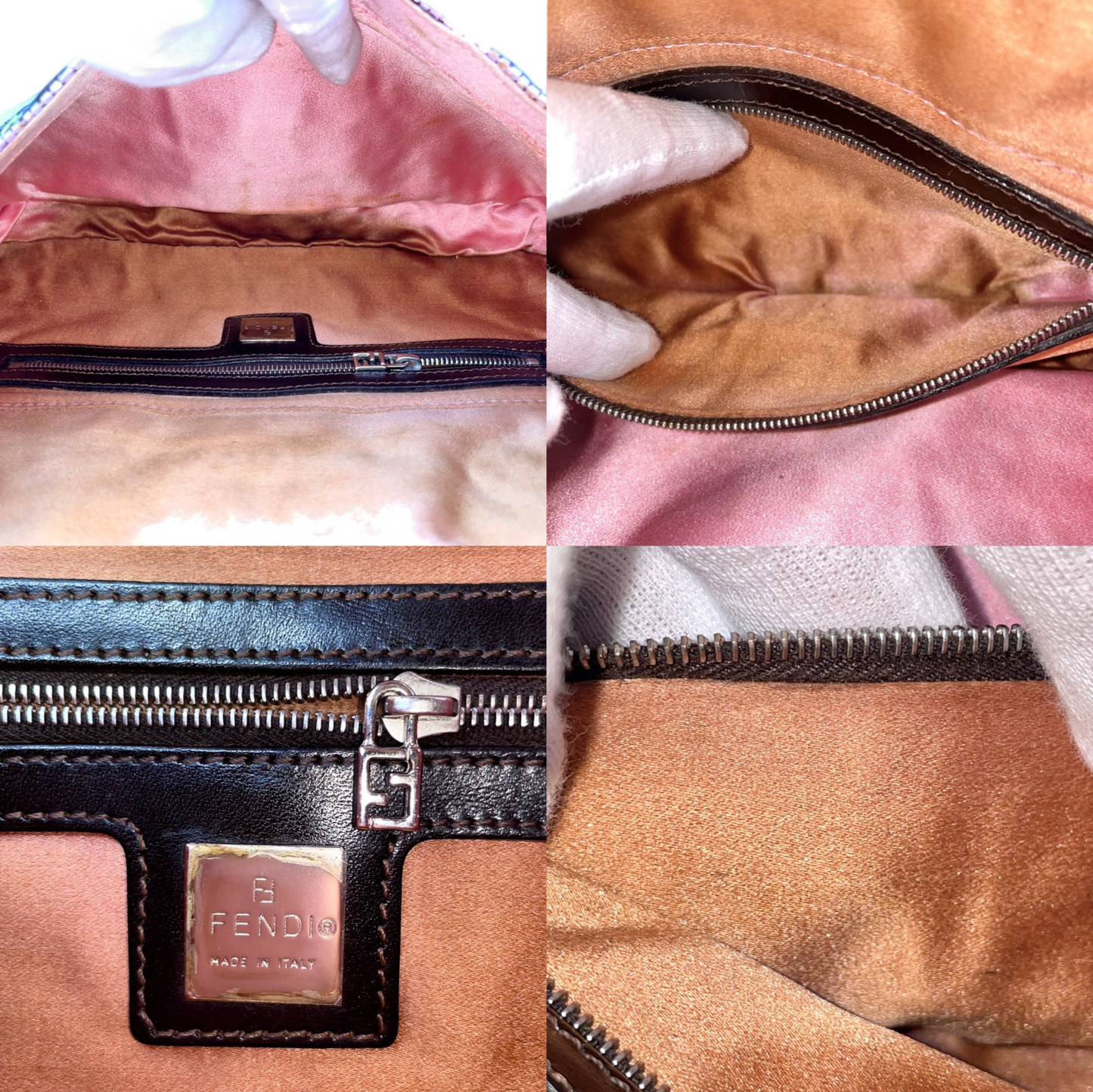 RARE☆☆☆☆FENDI Beads Embroidery Mamma Baguette PM Shoulder Bag Brown &amp; Green etc...