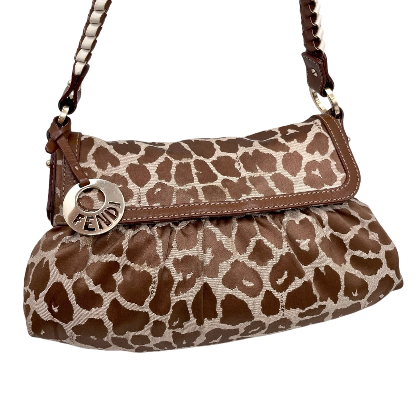 RARE☆☆☆FENDI Leopard Canvas Shef Bag Shoulder Bag Brown