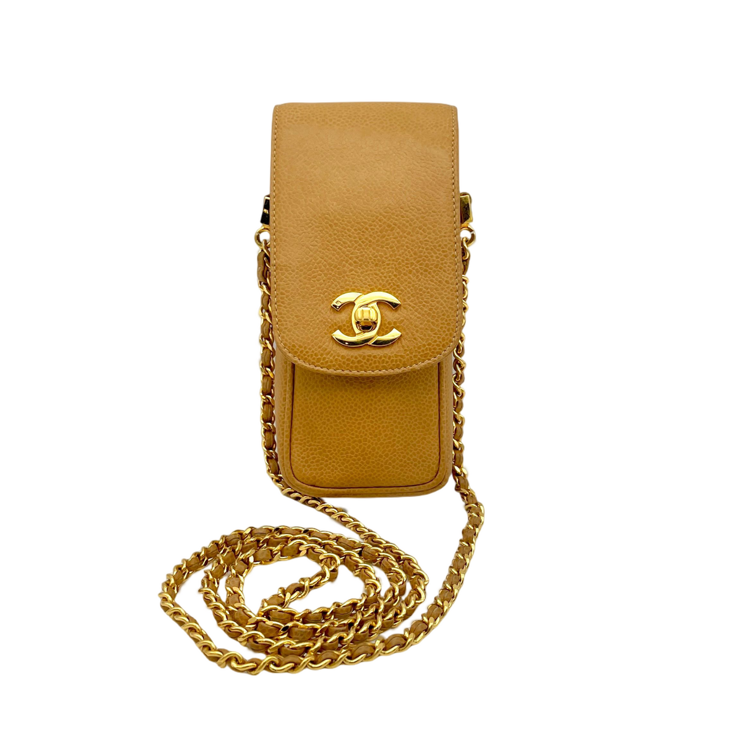 Afar Vintage Pre-owned CHANEL Caviar Skin Mini Matelasse Shoulder Bag/Yellow