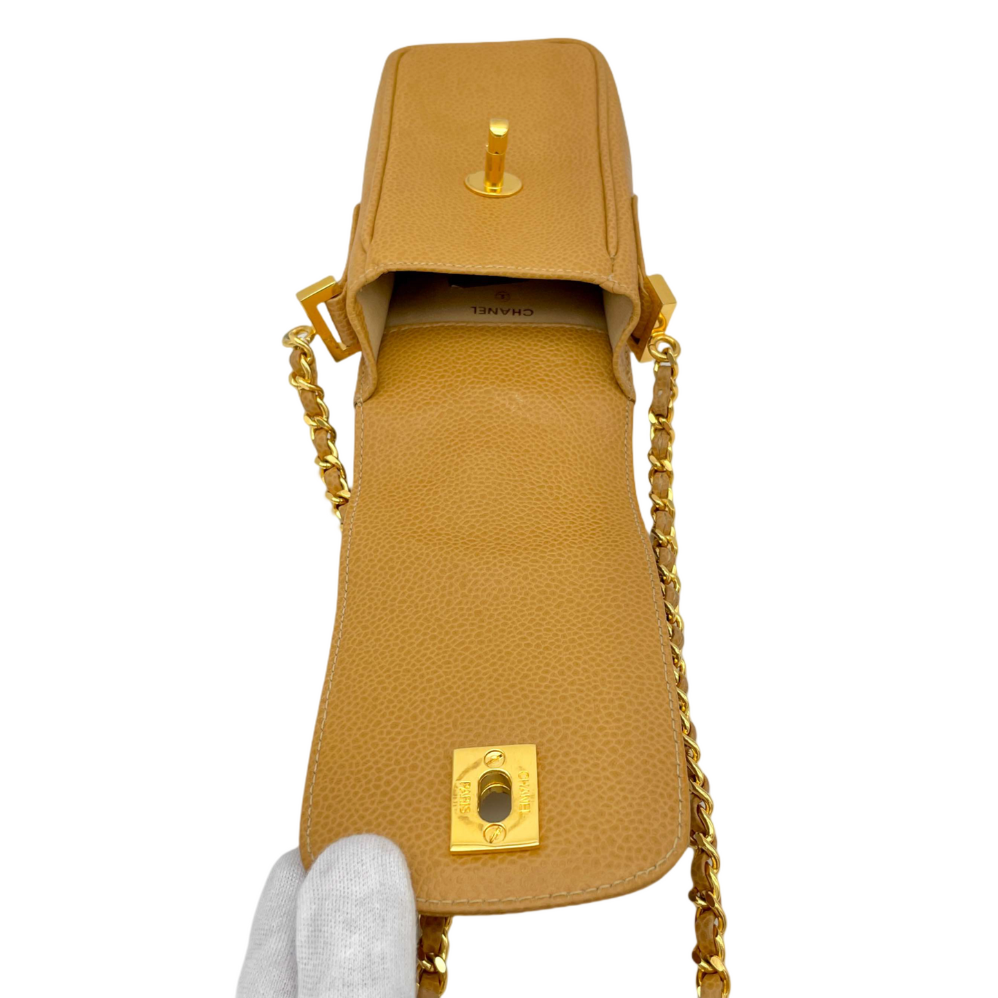 Afar Vintage Pre-owned CHANEL Caviar Skin Mini Matelasse Shoulder Bag/Yellow