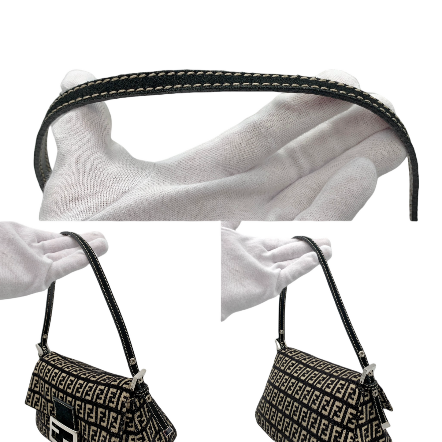 RARE☆☆☆FENDI Zucchino Chain Shoulder Mamma Bucket White x Gray SHW