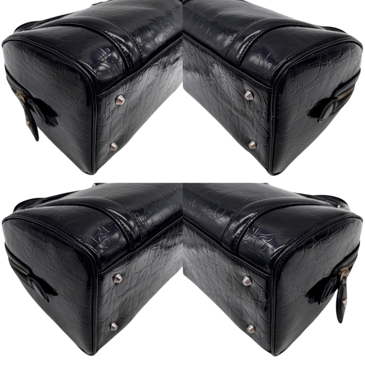 RARE★★★★CHRISTIAN DIOR 2006 Trotter Patent Leather Boston Top Handle Bag Mini Black Silver