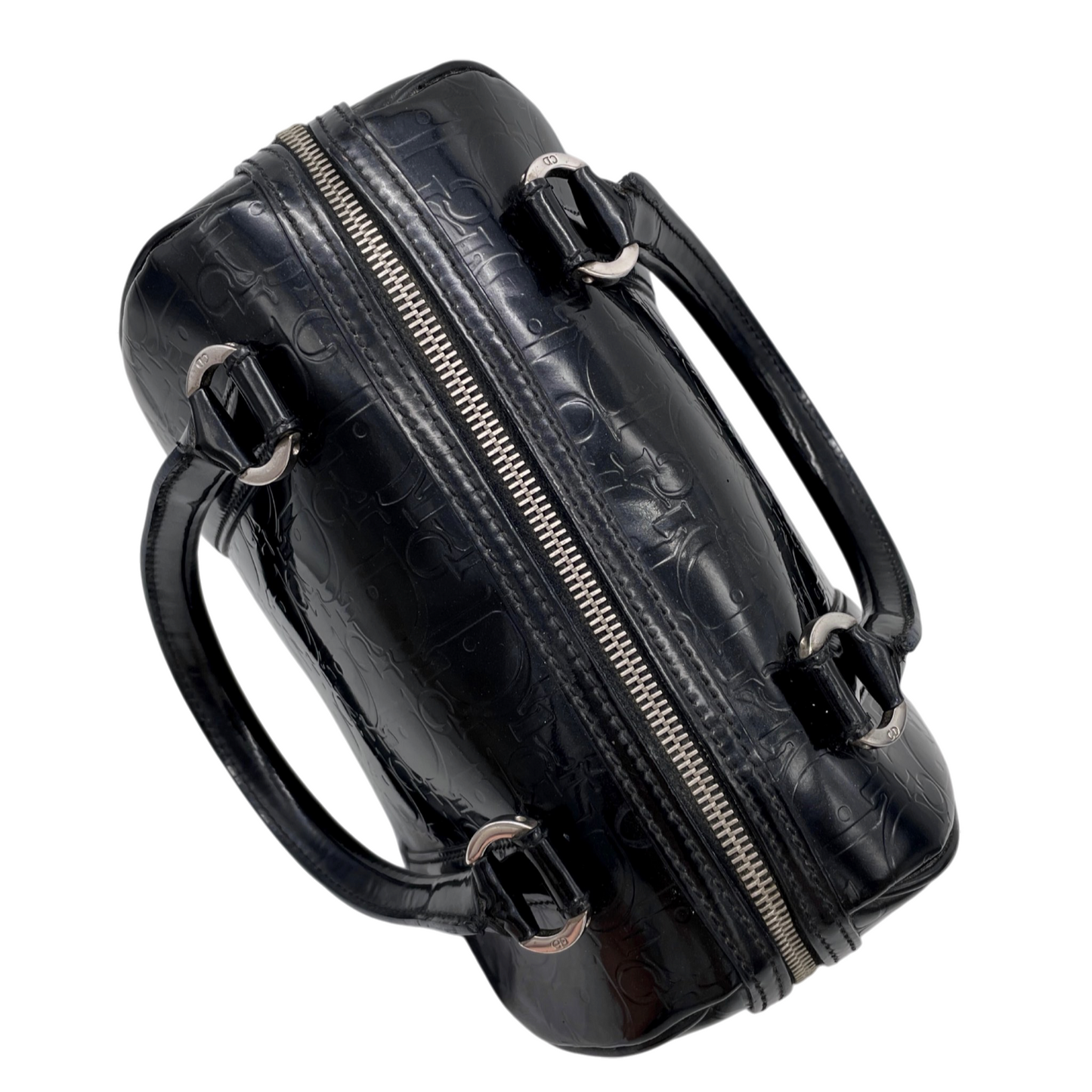 RARE★★★★CHRISTIAN DIOR 2006 Trotter Patent Leather Boston Top Handle Bag Mini Black Silver