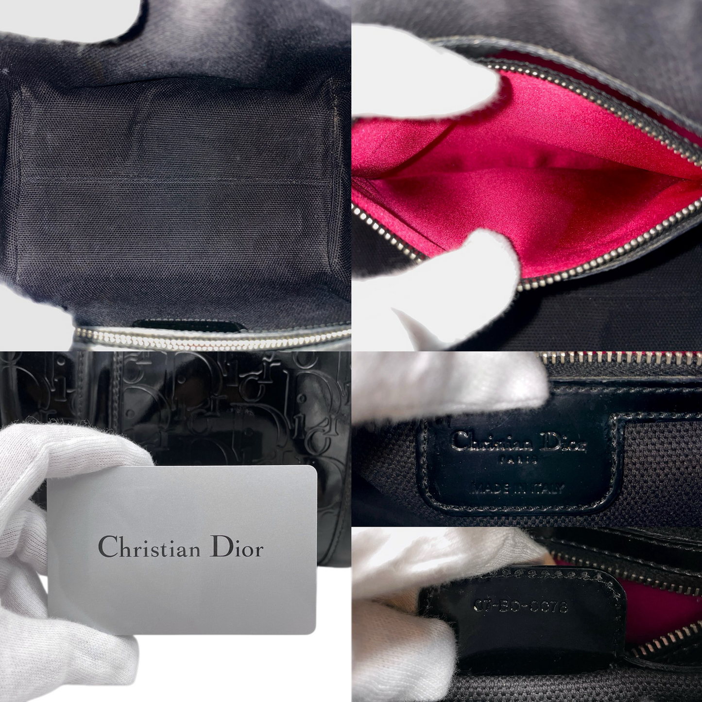 RARE★★★★CHRISTIAN DIOR 2006 Trotter Patent Leather Boston Top Handle Bag Mini Black Silver