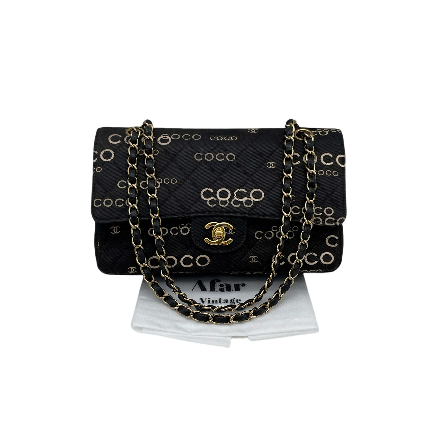 RARE☆☆☆☆☆CHANEL COCO Graffiti Classic Double Chain Shoulder Flap Bag Black & White #