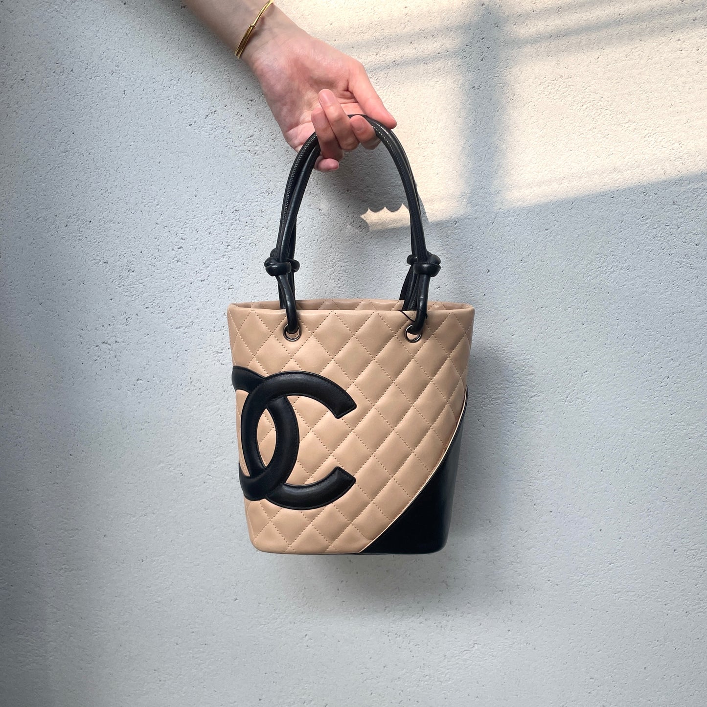 RARE☆☆CHANEL Cambon Line Mini Tote Bag Beige x Black