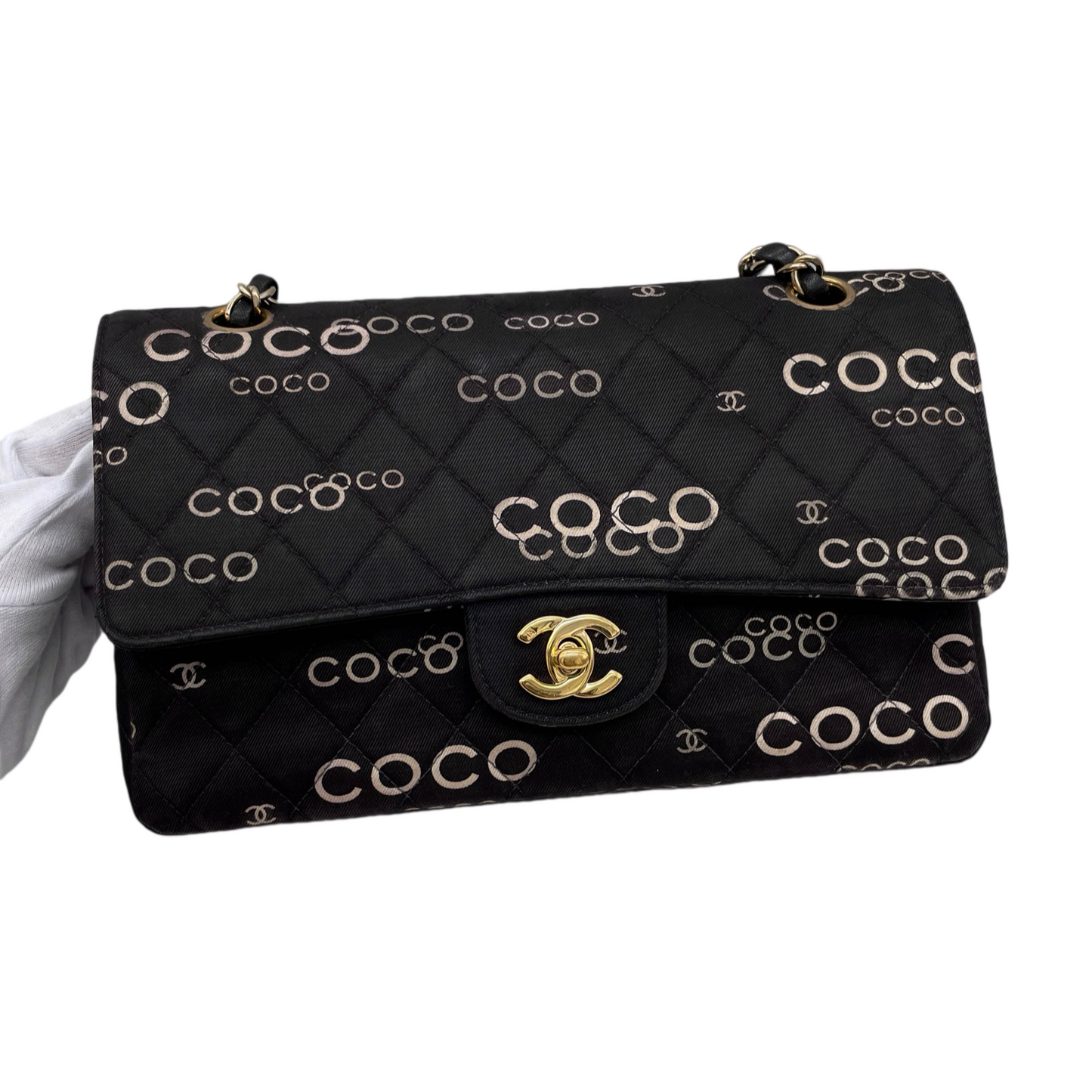 RARE☆☆☆☆☆CHANEL COCO Graffiti Classic Double Chain Shoulder Flap Bag Black & White #