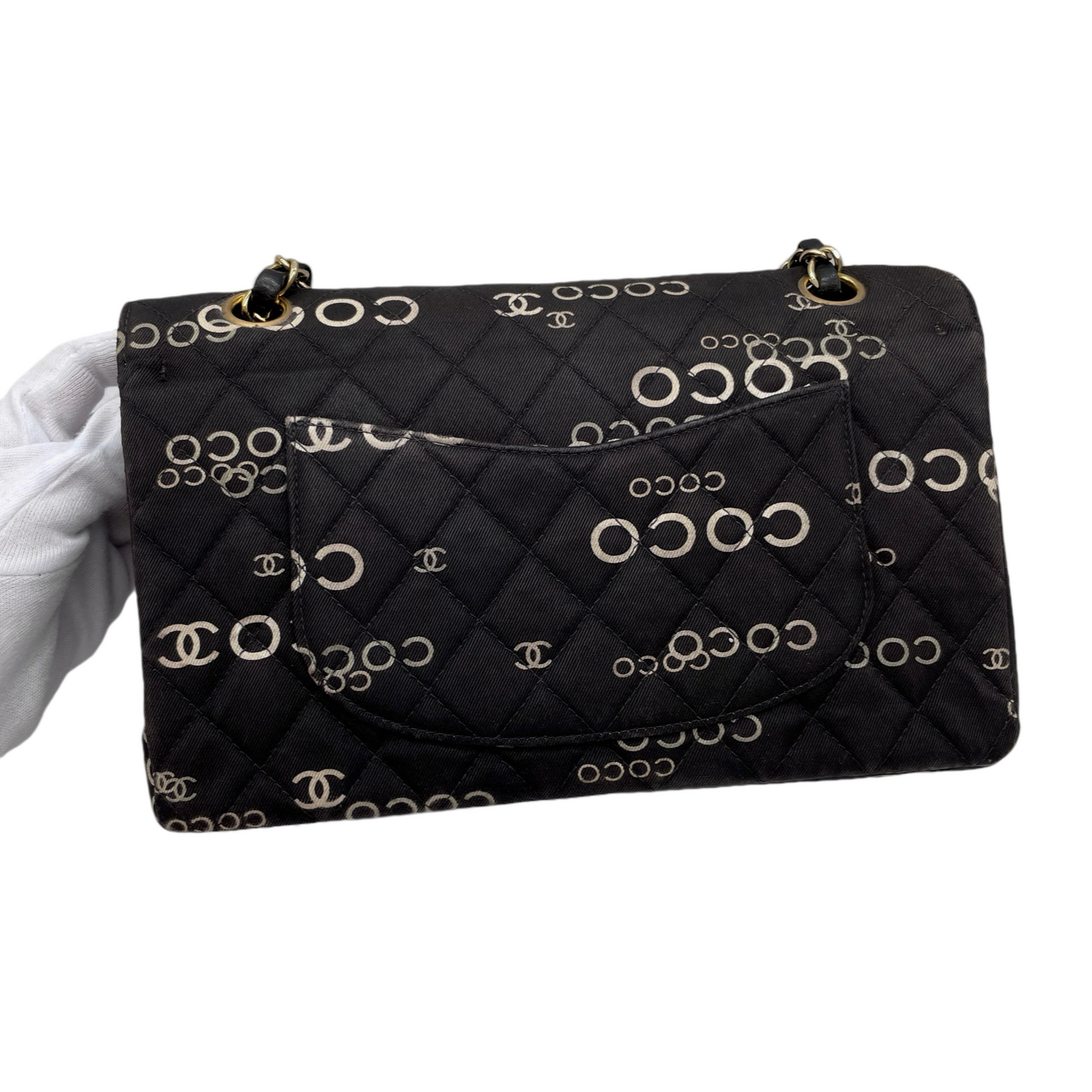 RARE☆☆☆☆☆CHANEL COCO Graffiti Classic Double Chain Shoulder Flap Bag Black & White #