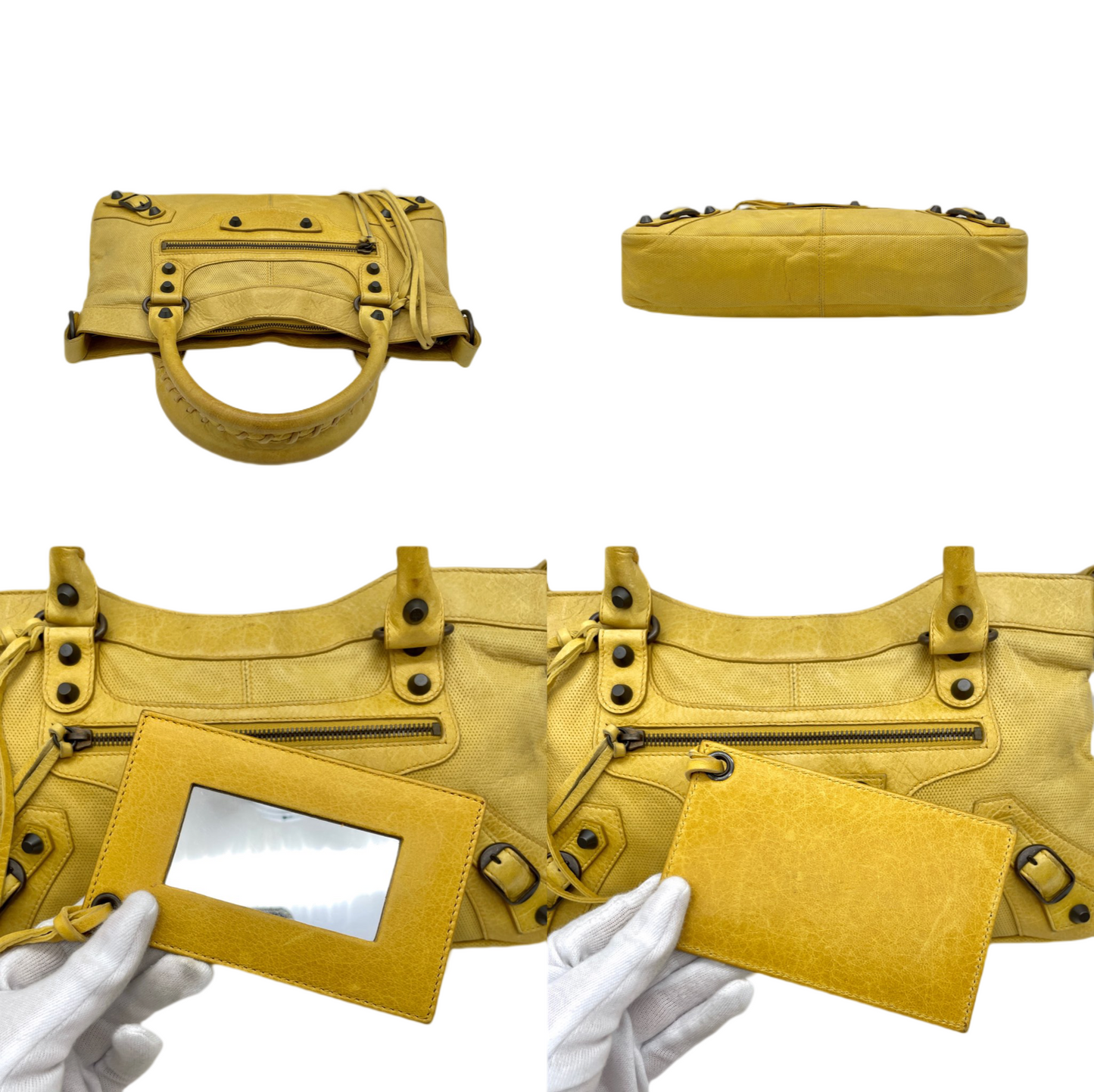 RARE☆☆☆☆Balenciaga Punching Leather Le City First 2Way Hand Bag with Strap Yellow &amp; Brass Hardware