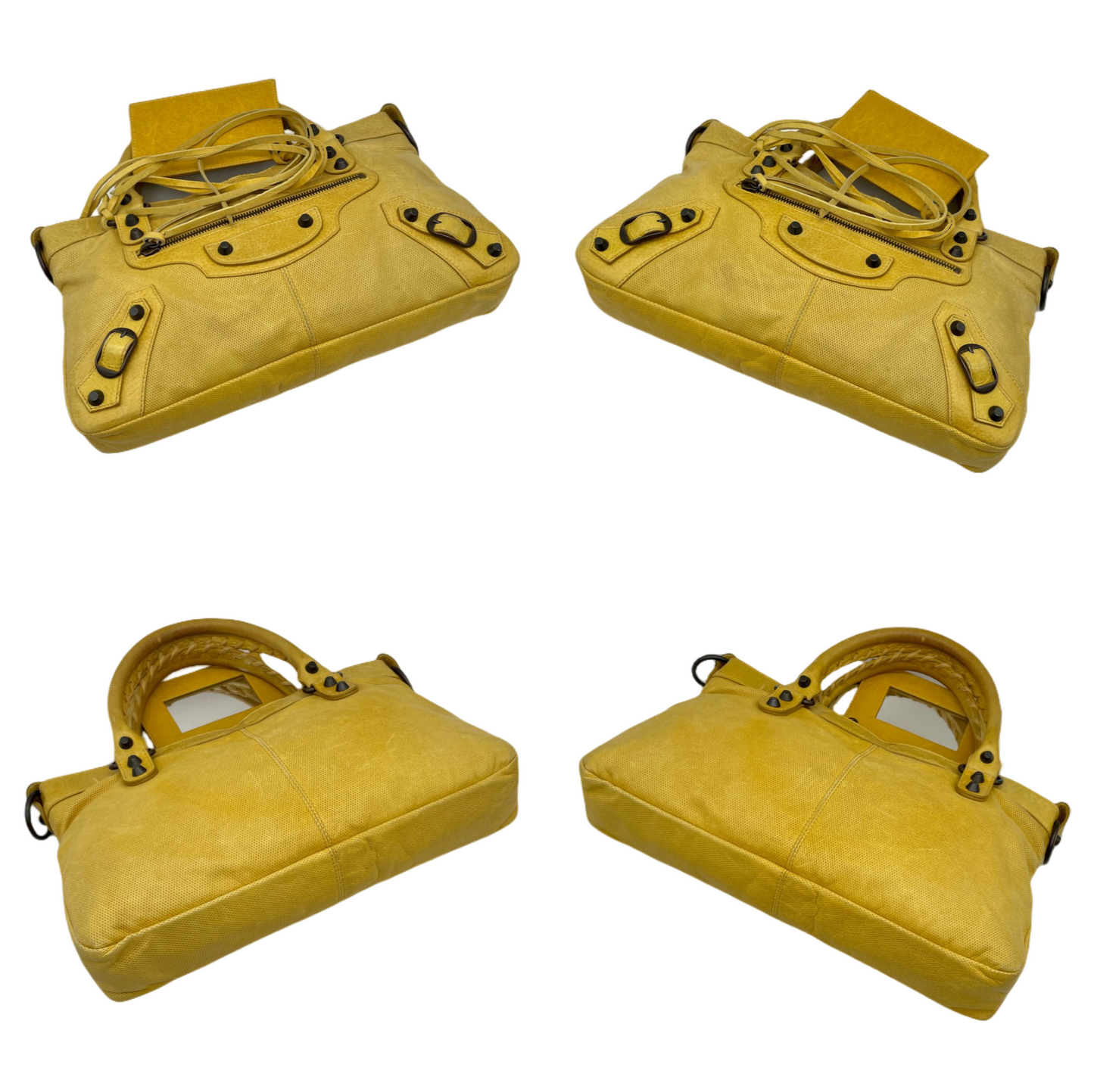 RARE☆☆☆☆Balenciaga Punching Leather Le City First 2Way Hand Bag with Strap Yellow &amp; Brass Hardware