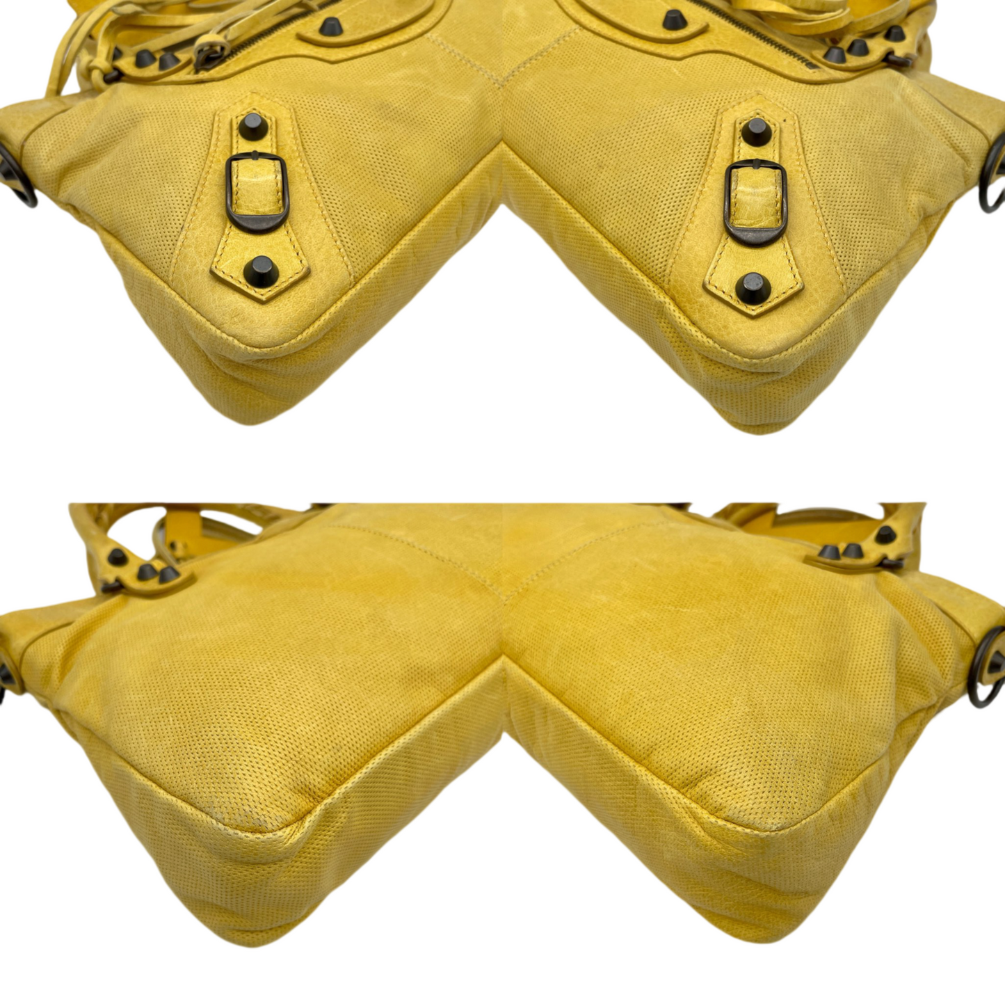 RARE☆☆☆☆Balenciaga Punching Leather Le City First 2Way Hand Bag with Strap Yellow &amp; Brass Hardware