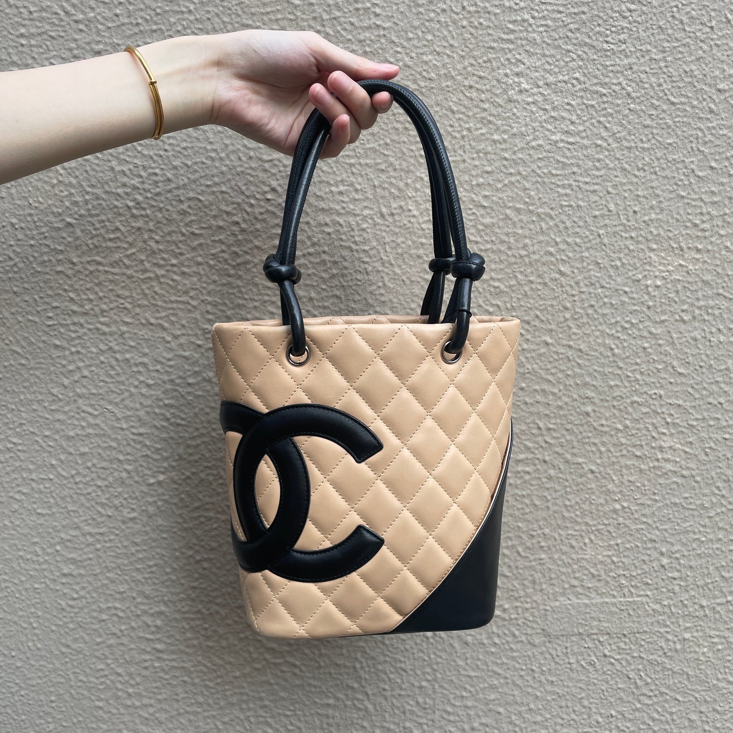 RARE☆☆CHANEL Cambon Line Mini Tote Bag Beige x Black