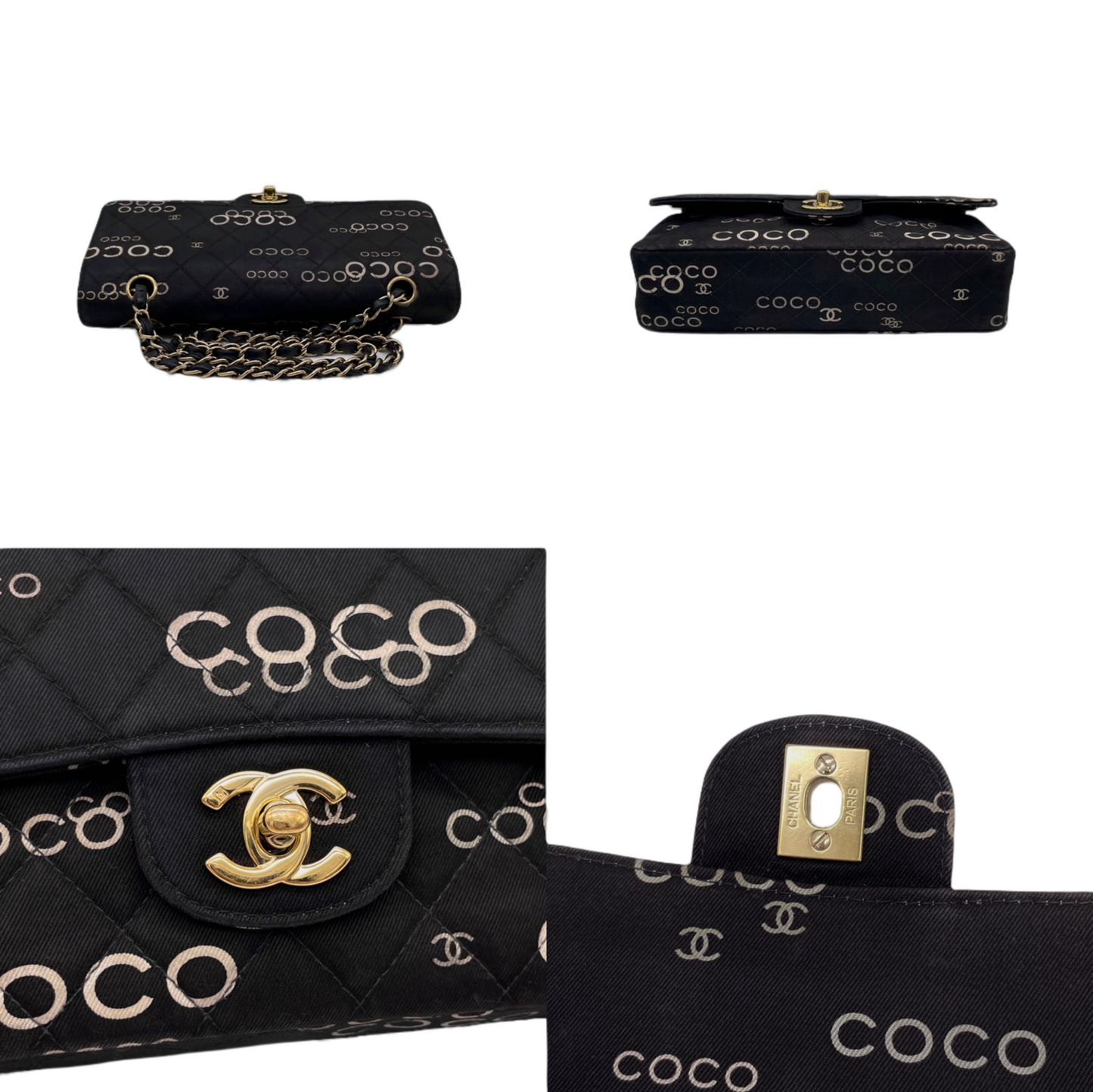 RARE☆☆☆☆☆CHANEL COCO Graffiti Classic Double Chain Shoulder Flap Bag Black & White #