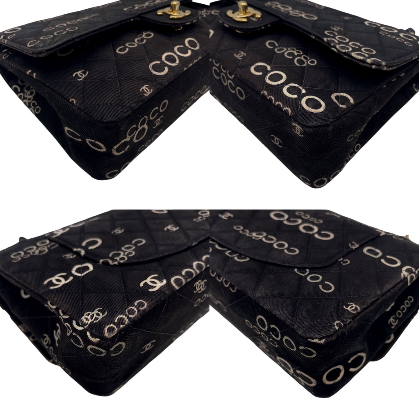 RARE☆☆☆☆☆CHANEL COCO Graffiti Classic Double Chain Shoulder Flap Bag Black & White #